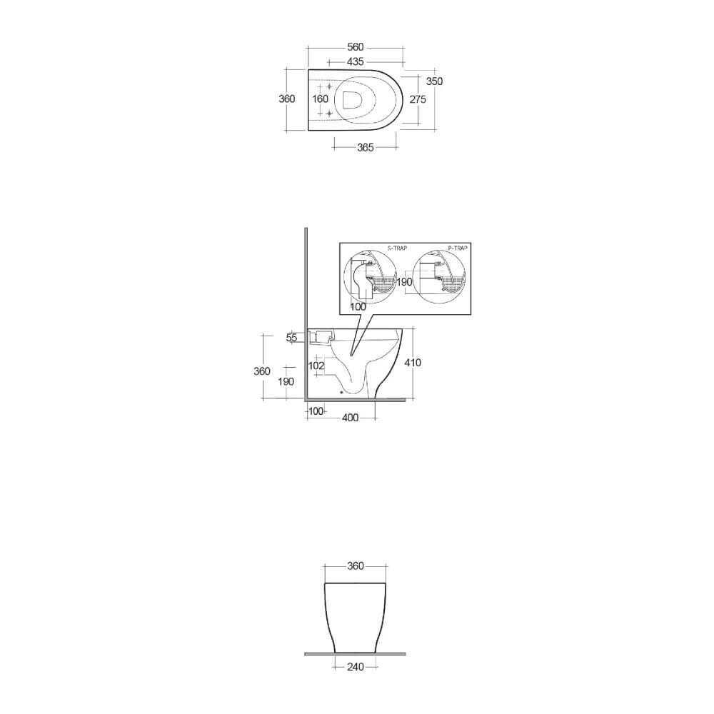 Sanitario WC Moderno Monoblocco Senza Brida Con Sedile Ammortizzato