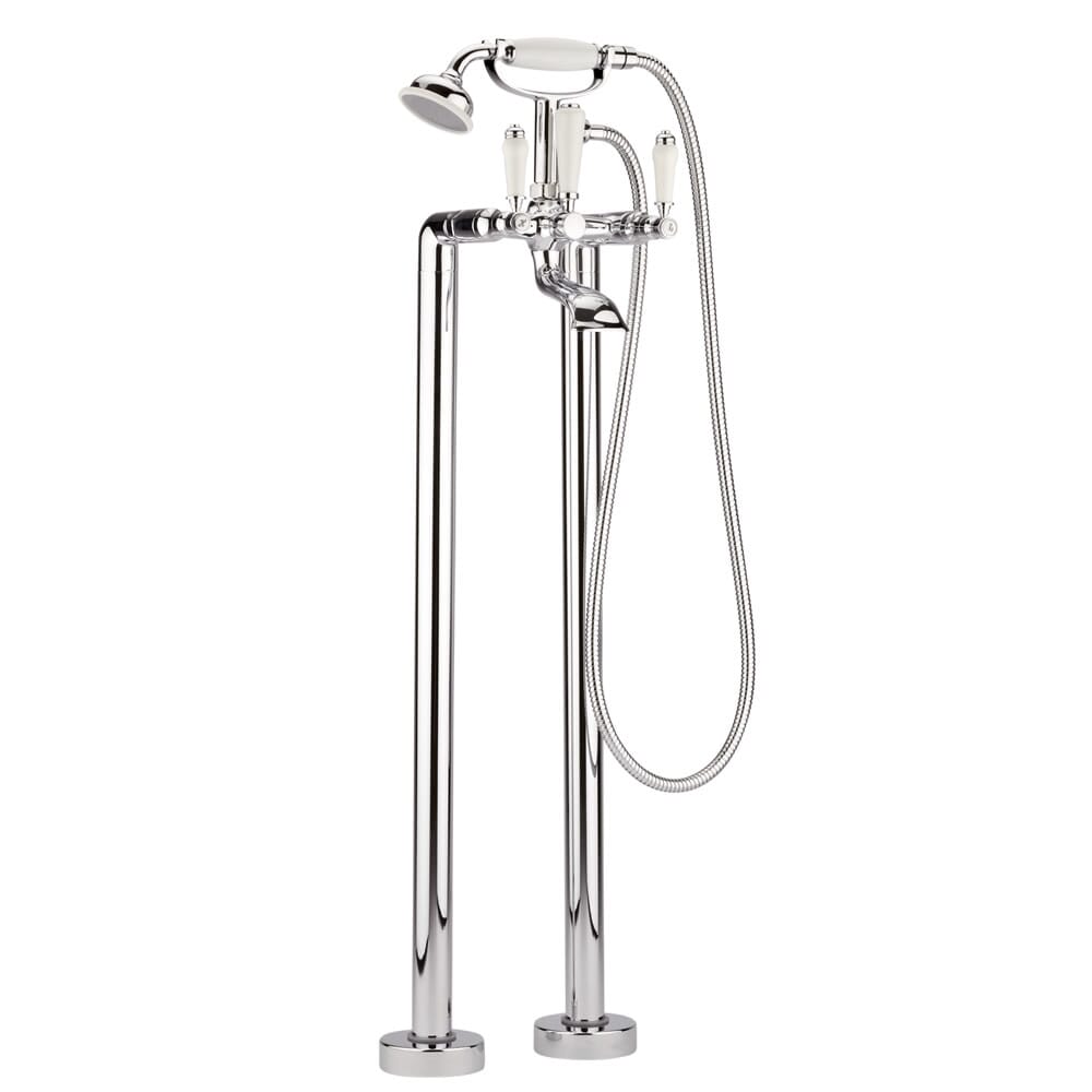 Rubinetto Miscelatore a Terra per Vasca/Doccia con Doccetta - Cromato/Bianco - Select