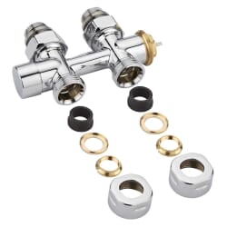Paio di Valvole Termostatiche Diritte per Radiatori e Scaldasalviette con Attacco Centrale Multiblock H con Adattatore - Rame 14mm