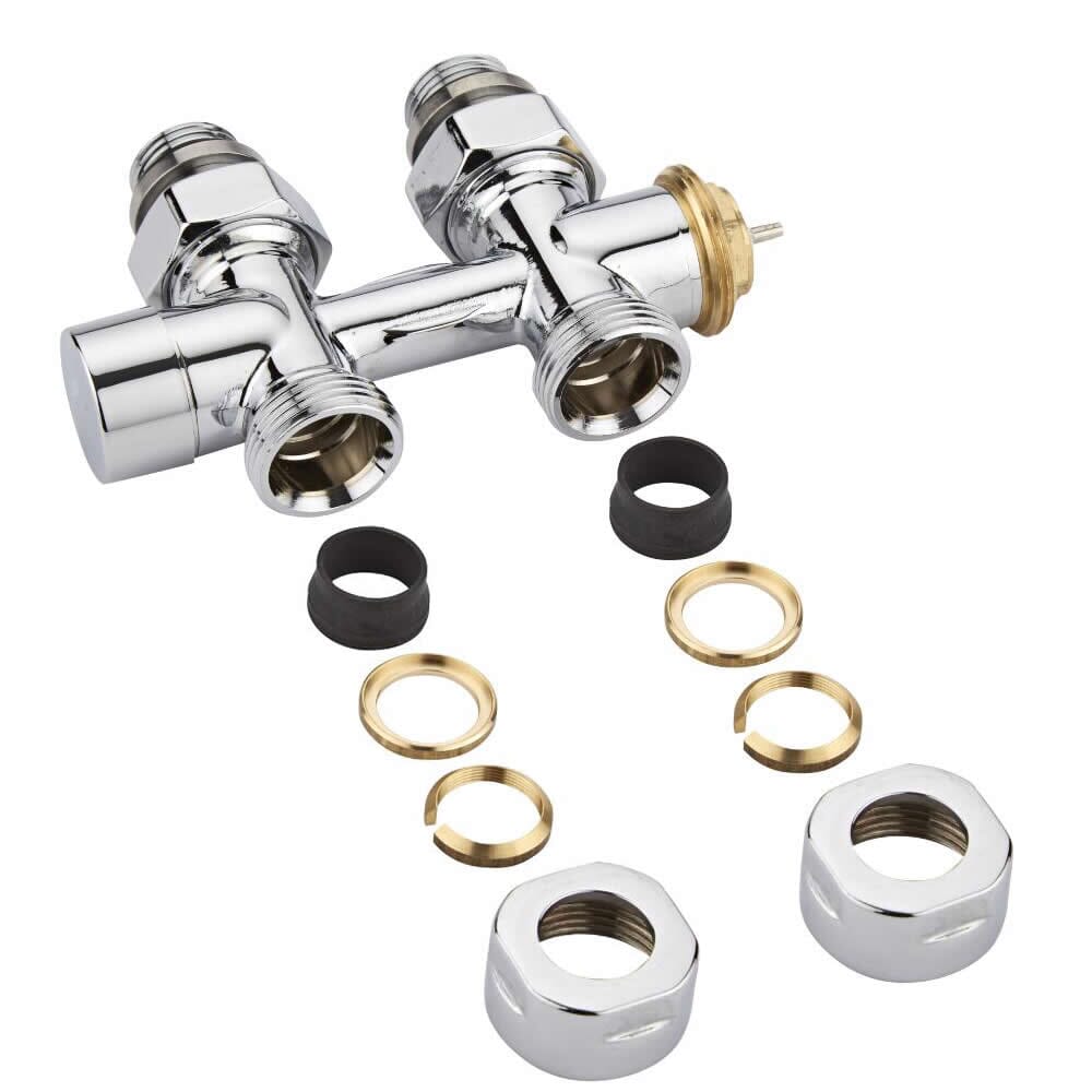 Valvole Termostatiche Diritte per Radiatore o Scaldasalviette con Attacco Centrale Complete di Adattatore Tubi in Rame da 16mm - Multiblock H