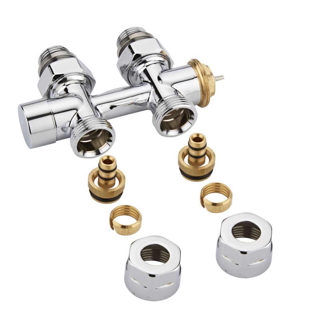 Valvole Termostatiche Diritte per Radiatori e Scaldasalviette con Attacco Centrale Complete di Adattatori Multistrato da 14mm - Multiblock H