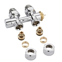 Paio di Valvole Termostatiche Diritte per Attacco Centrale Multiblock H con Adattatore per Radiatori e Scaldasalviette - Multistrato 16mm