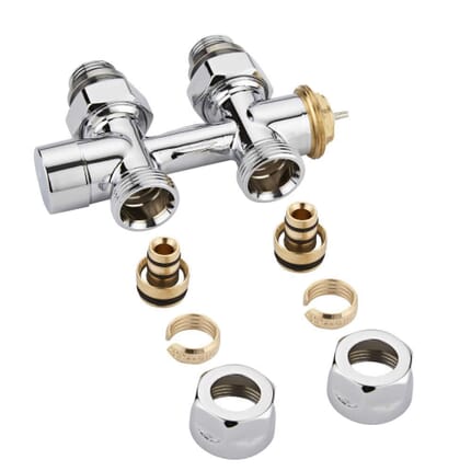 Paio di Valvole Termostatiche Diritte per Attacco Centrale Multiblock H con Adattatore per Radiatori e Scaldasalviette - Multistrato 16mm