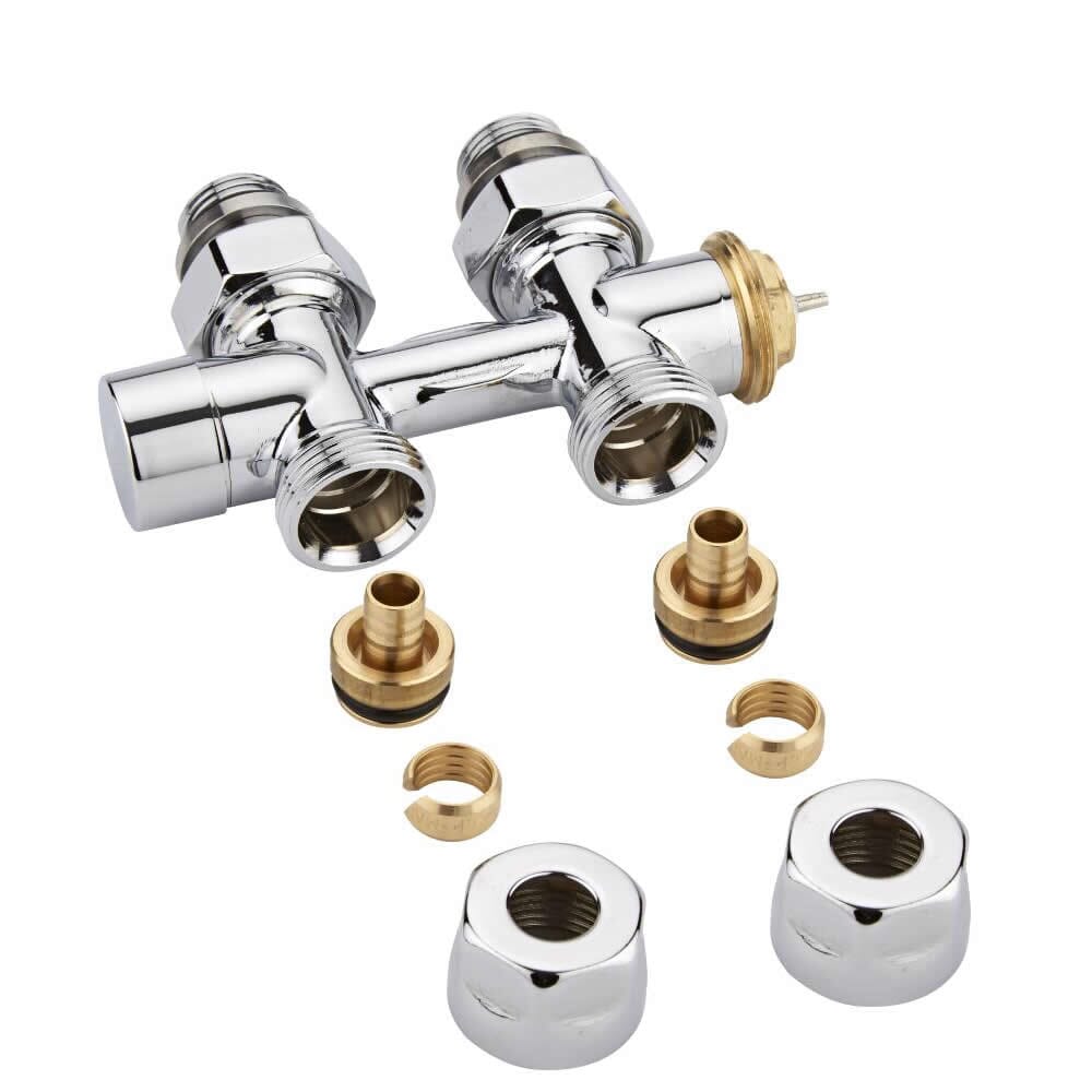Valvole Termostatiche Diritte per Radiatori e Scaldasalviette con Attacco Centrale Complete di Adattatore Pex e Multistrato 12mm - Multiblock H