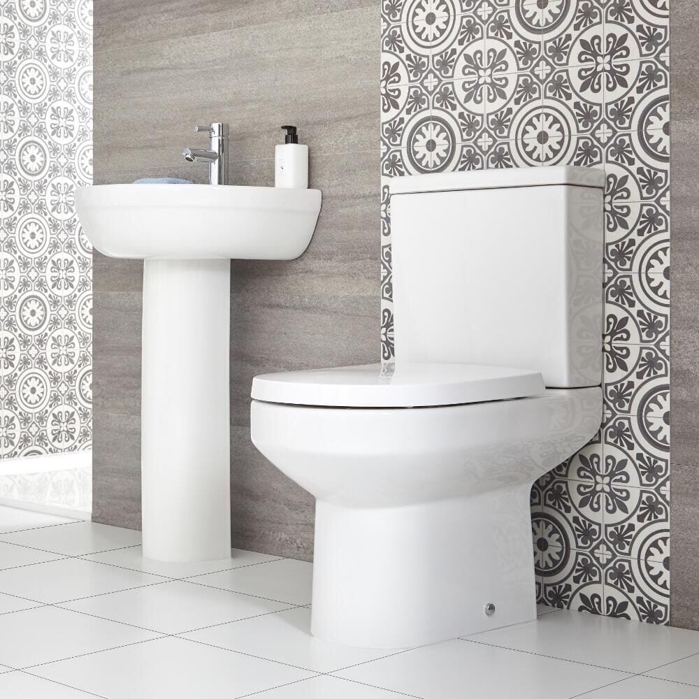 Set Bagno Completo di Sanitario Filo Parete e Lavabo con Colonna - Covelly