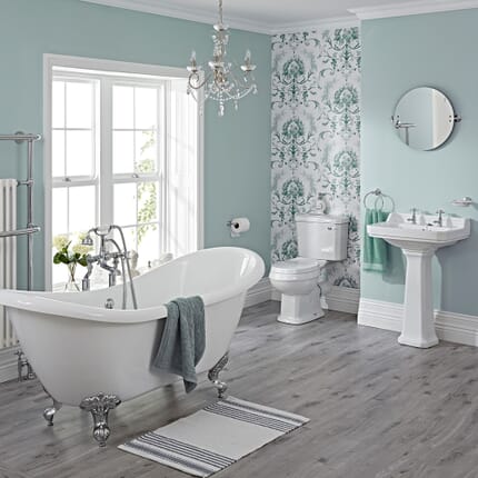 Set Bagno con Vasca, Lavabo a 2 Fori, Sanitario e Rubinetteria per Vasca e Lavabo - Carlton