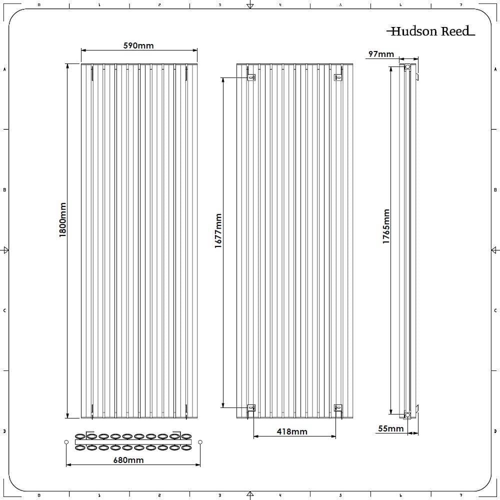 Hudson Reed Revive - Radiatore di Design in Alluminio Verticale (Pannello Doppio) 1800mm x 230mm - Antracite
