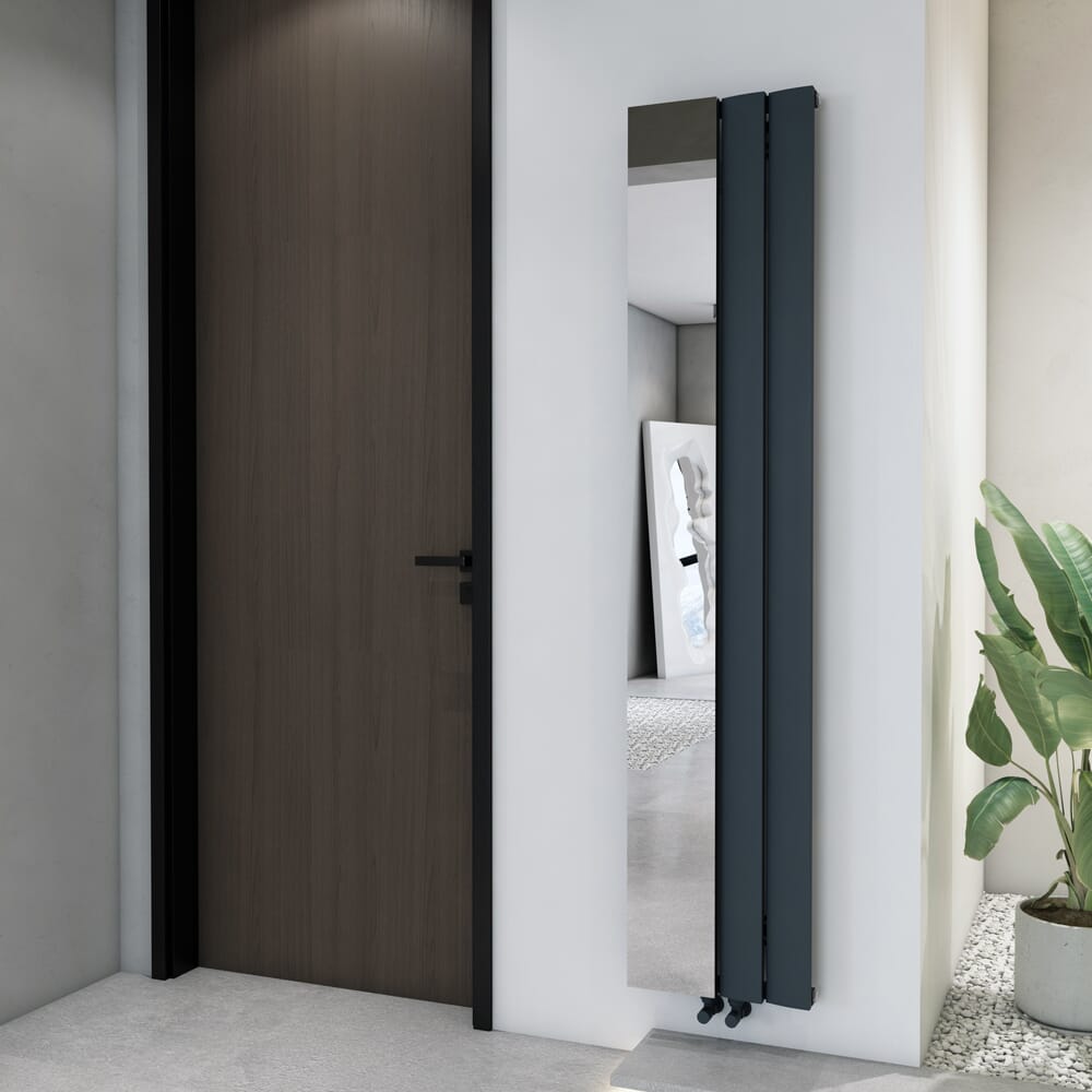Radiatore di Design Verticale in Alluminio da 1800mm con Specchio - Scelta di Dimensioni e Finiture - Aris