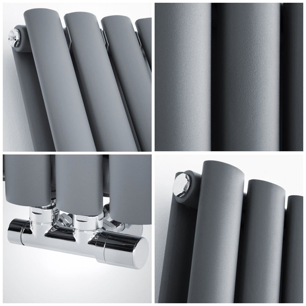 Radiatore di Design Orizzontale Antracite con Attacco Laterale - Colonne Ovali - Revive Caldae