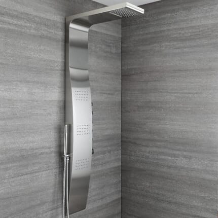 Pannello Doccia Multifunzione Idromassaggio in Acciaio Inox Completo di Miscelatore Termostatico - Surface