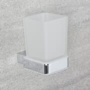 Bicchiere Porta Spazzolino in Vetro Trasparente e Porta Bicchiere Murale Cromato Minimal