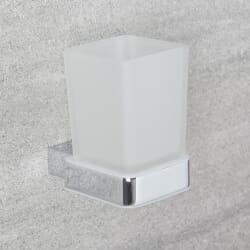 Bicchiere Porta Spazzolino in Vetro Trasparente e Porta Bicchiere Murale Cromato Minimal