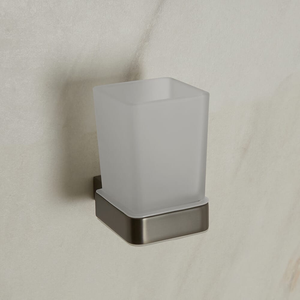 Bicchiere Porta Spazzolino e Porta Bicchiere Murale Moderno - Grigio Canna di Fucile - Orno