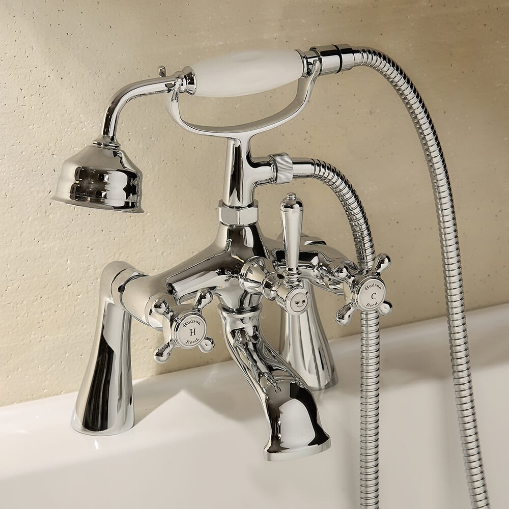 Miscelatore Tradizionale Murale o Bordo Vasca Completo con Doccetta - Cromato/Bianco - Select