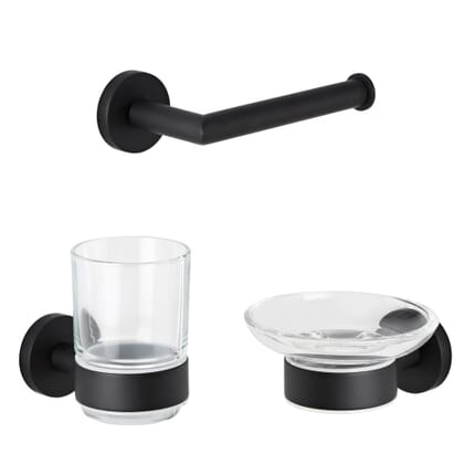 Set Accessori Bagno Completo di 3 Pezzi Finitura Nera Opaca - Nox