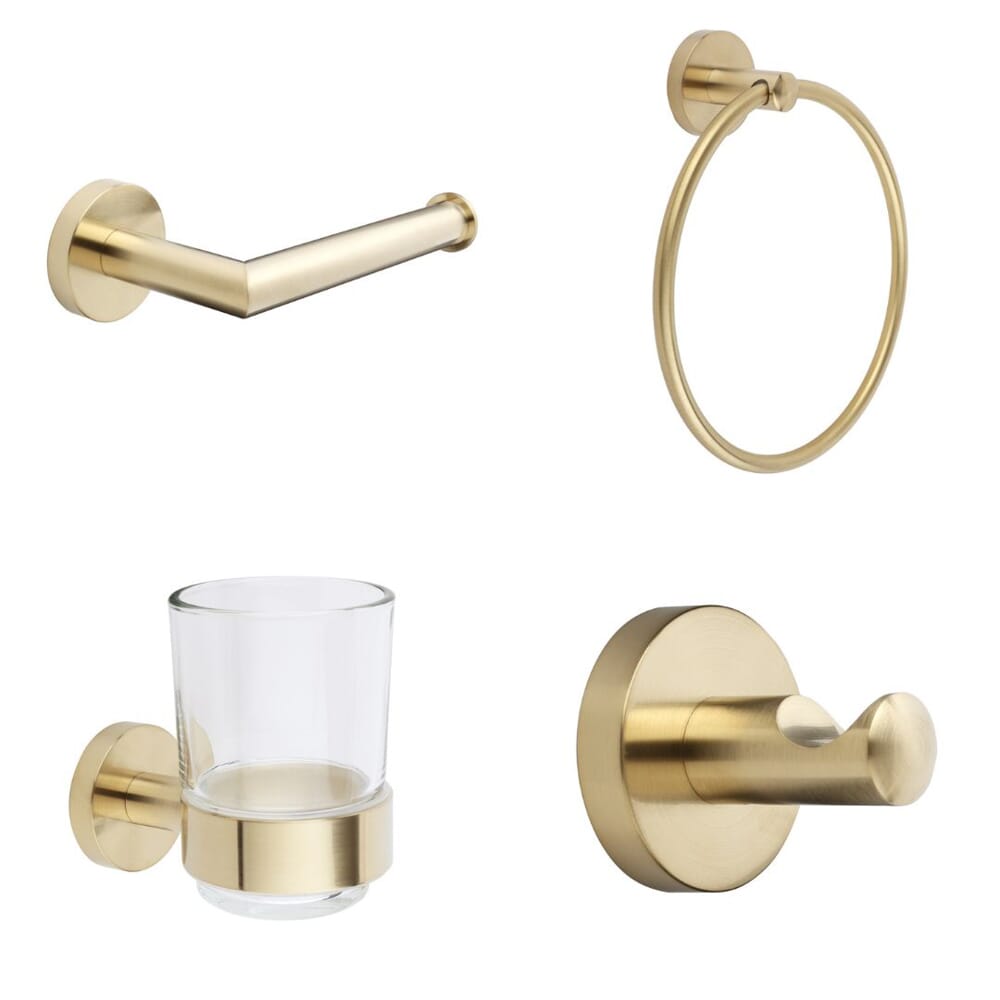 Set Moderno di 4 Accessori da Bagno - Oro Satinato - Ayanna