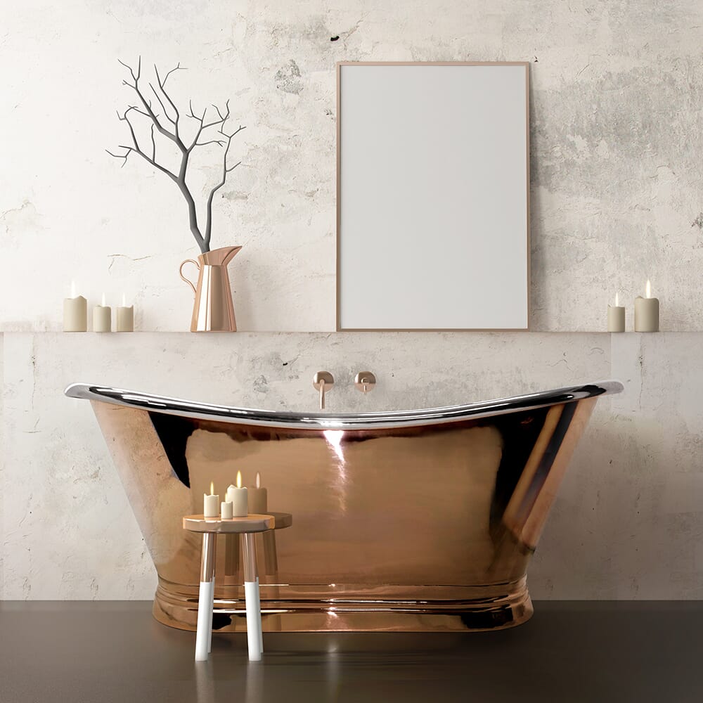 Vasca da Bagno a Doppia Estremità - Esterno in Rame/Interno di Nichel - Scelta di Dimensioni - Sienna