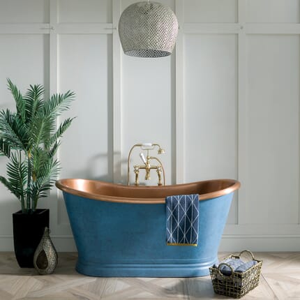 Vasca da Bagno a Doppia Estremità - Rame con Esterno Blu Patinato - Scelta di Dimensioni - Sienna