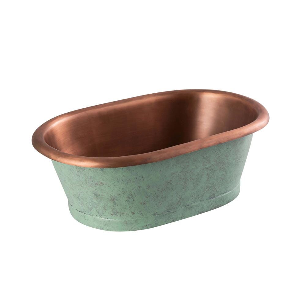 Lavabo da Appoggio in Rame in Stile Retrò -  530mm x 345mm x 180mm (Senza Fori per il Rubinetto) -  Rame con Esterno Verderame