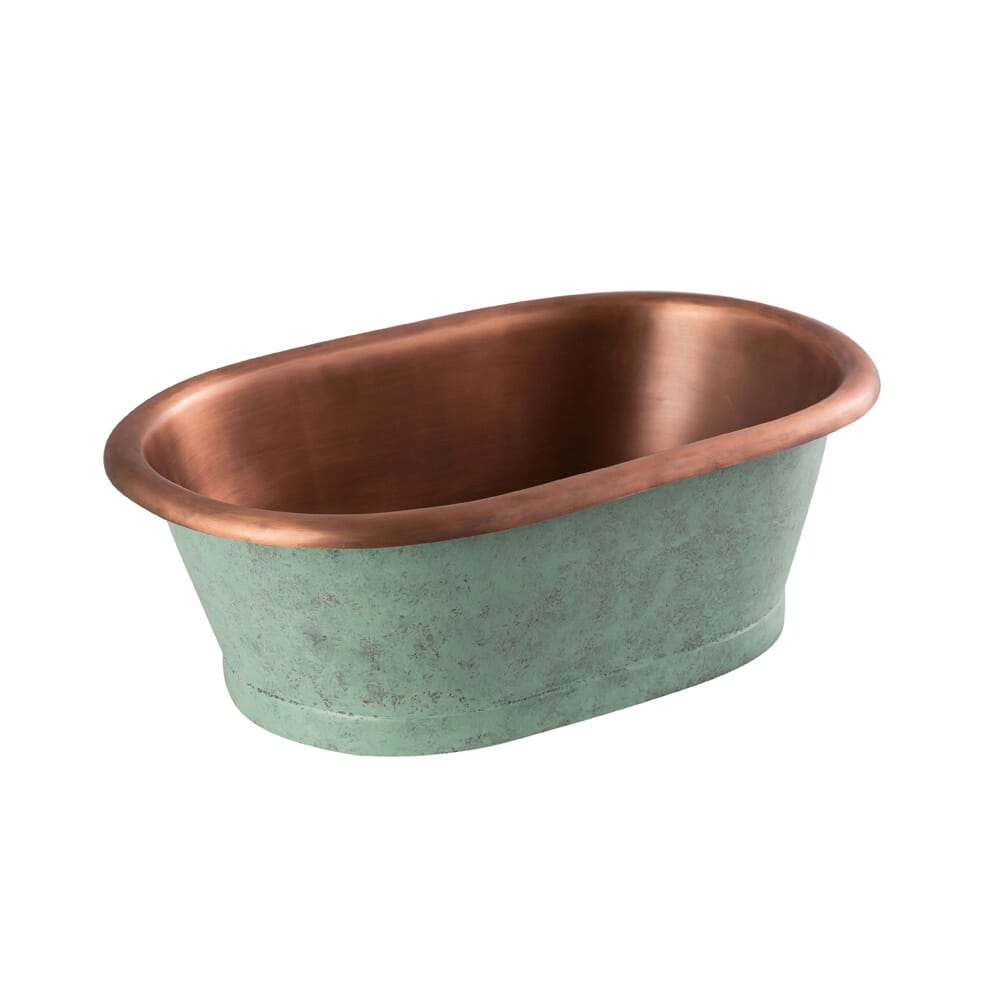 Lavabo da Appoggio in Rame in Stile Retrò -  530mm x 345mm x 180mm (Senza Fori per il Rubinetto) -  Rame con Esterno Verderame