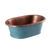 Lavabo da Appoggio in Rame in Stile Retrò - 530mm x 345mm x 180mm (Senza Fori per il Rubinetto) - Rame con Esterno Blu con Patina