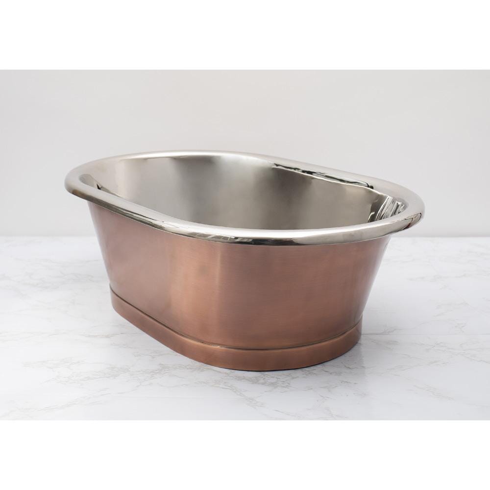 Lavabo da Appoggio in Rame in Stile Retrò -  530mm x 345mm x 180mm (Senza Fori per il Rubinetto) - Rame Antico con Interni in Nichel