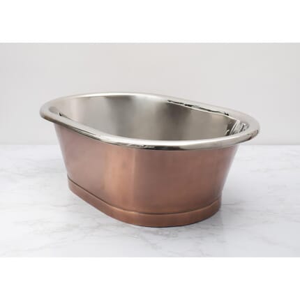 Lavabo da Appoggio in Rame in Stile Retrò - 530mm x 345mm x 180mm (Senza Fori per il Rubinetto) - Rame Antico con Interni in Nichel