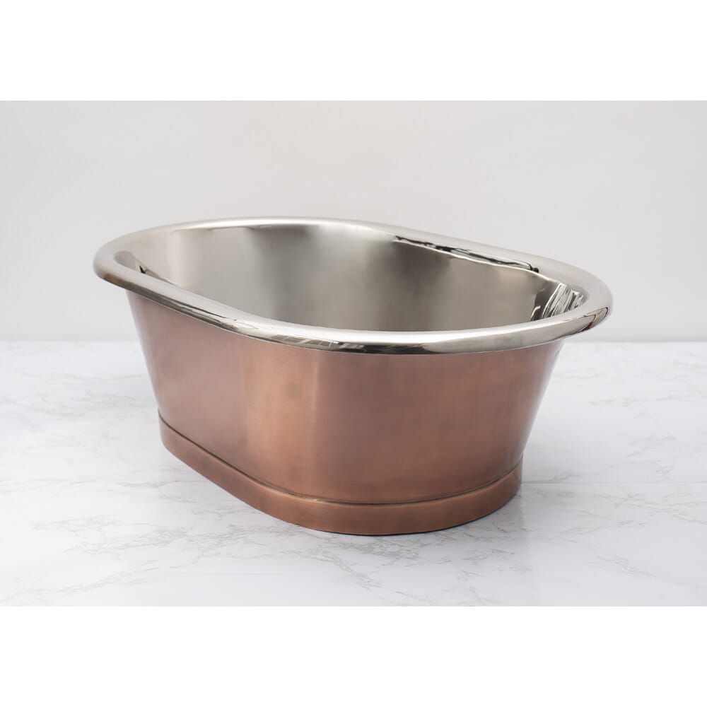 Lavabo da Appoggio in Rame in Stile Retrò -  530mm x 345mm x 180mm (Senza Fori per il Rubinetto) - Rame Antico con Interni in Nichel