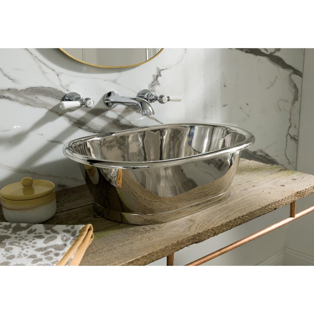 Lavabo da Appoggio in Rame in Stile Retrò -  530mm x 345mm x 180mm (Senza Fori per il Rubinetto) - Nichel