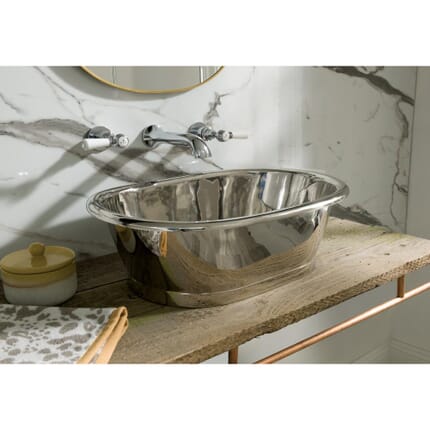 Lavabo da Appoggio in Rame in Stile Retrò - 530mm x 345mm x 180mm (Senza Fori per il Rubinetto) - Nichel