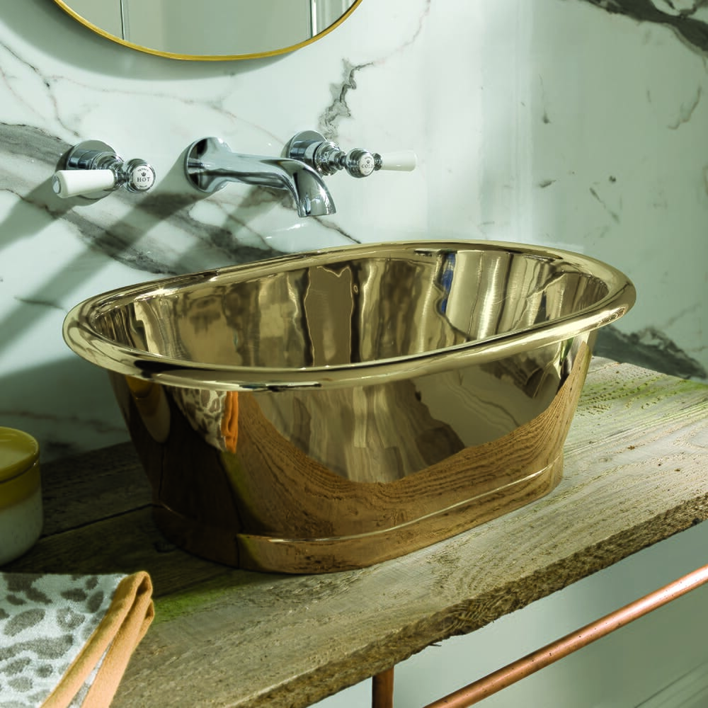 Lavabo da Appoggio in Rame in Stile Retrò -  530mm x 345mm x 180mm (Senza Fori per il Rubinetto) - Ottone