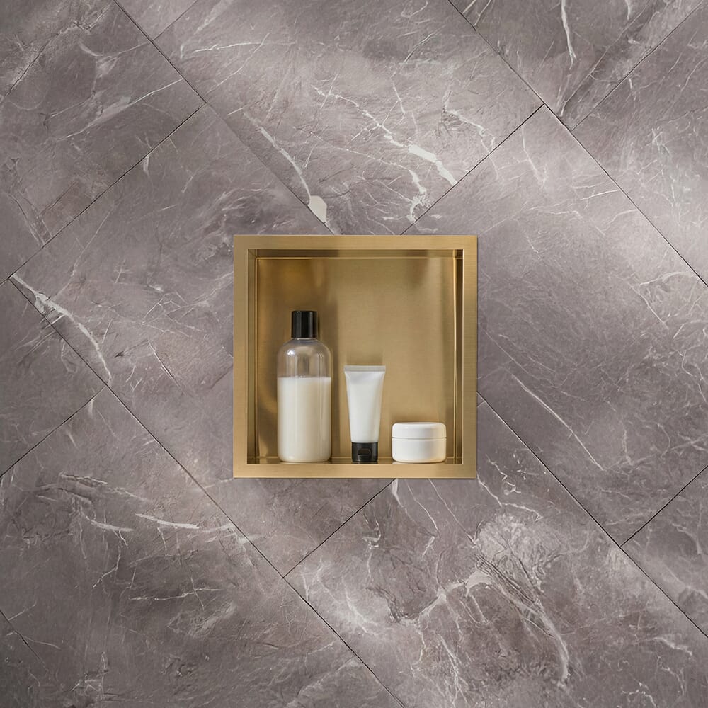 Nicchia Doccia a Muro per Bagno - 340mm - Quadrata con Mensola Portaoggetti - Scelta di Finiture