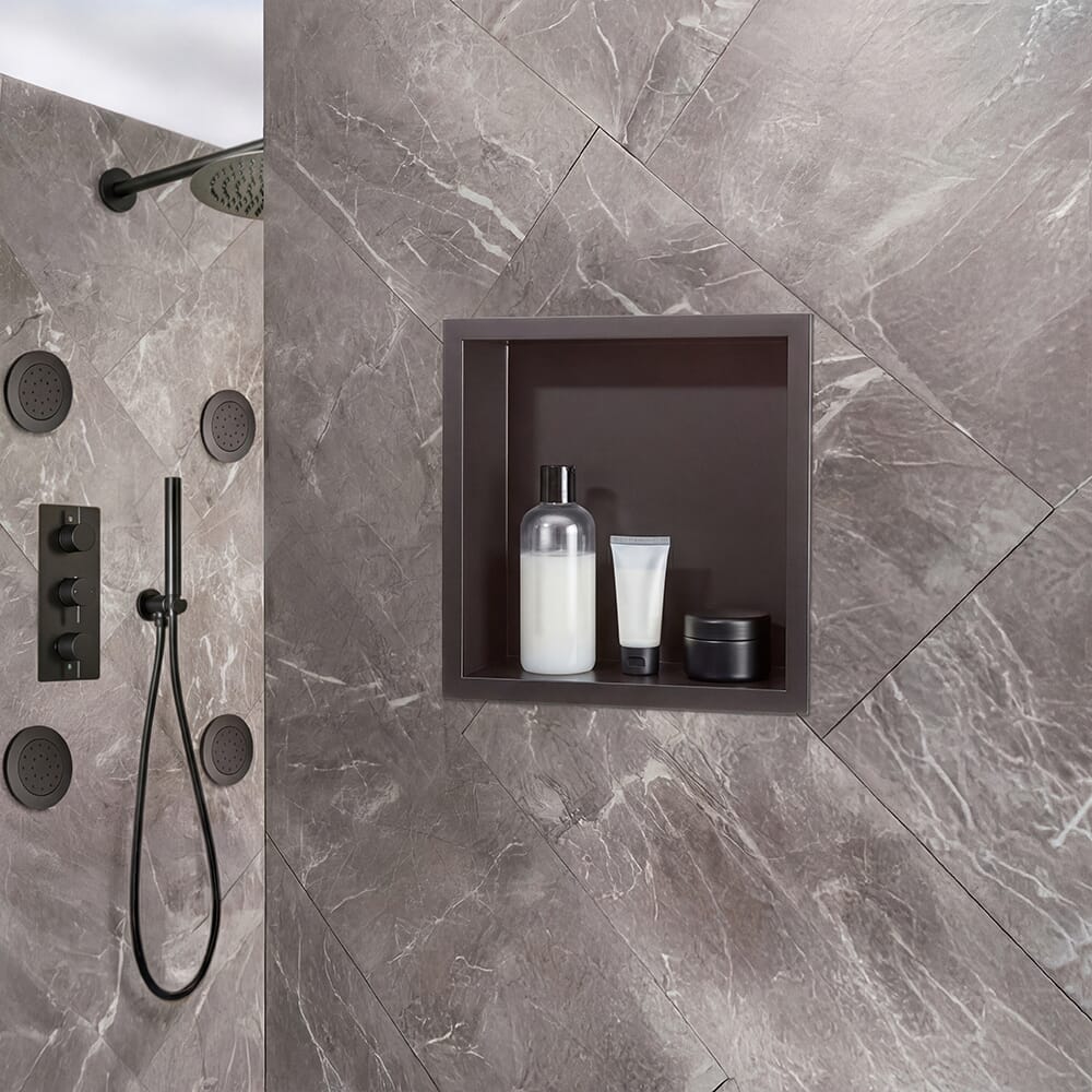 Nicchia Doccia a Muro per Bagno - 340mm - Quadrata con Mensola Portaoggetti - Scelta di Finiture