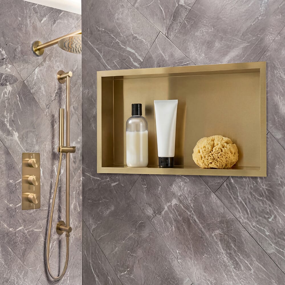 Nicchia Doccia a Muro per Bagno - 640mm x 340mm - Rettangolare con Mensola Portaoggetti - Scelta di Finiture