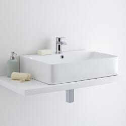 Lavabo Bagno da Appoggio in Ceramica Rettangolare 600mm x 420mm con Rubinetto Miscelatore - Exton