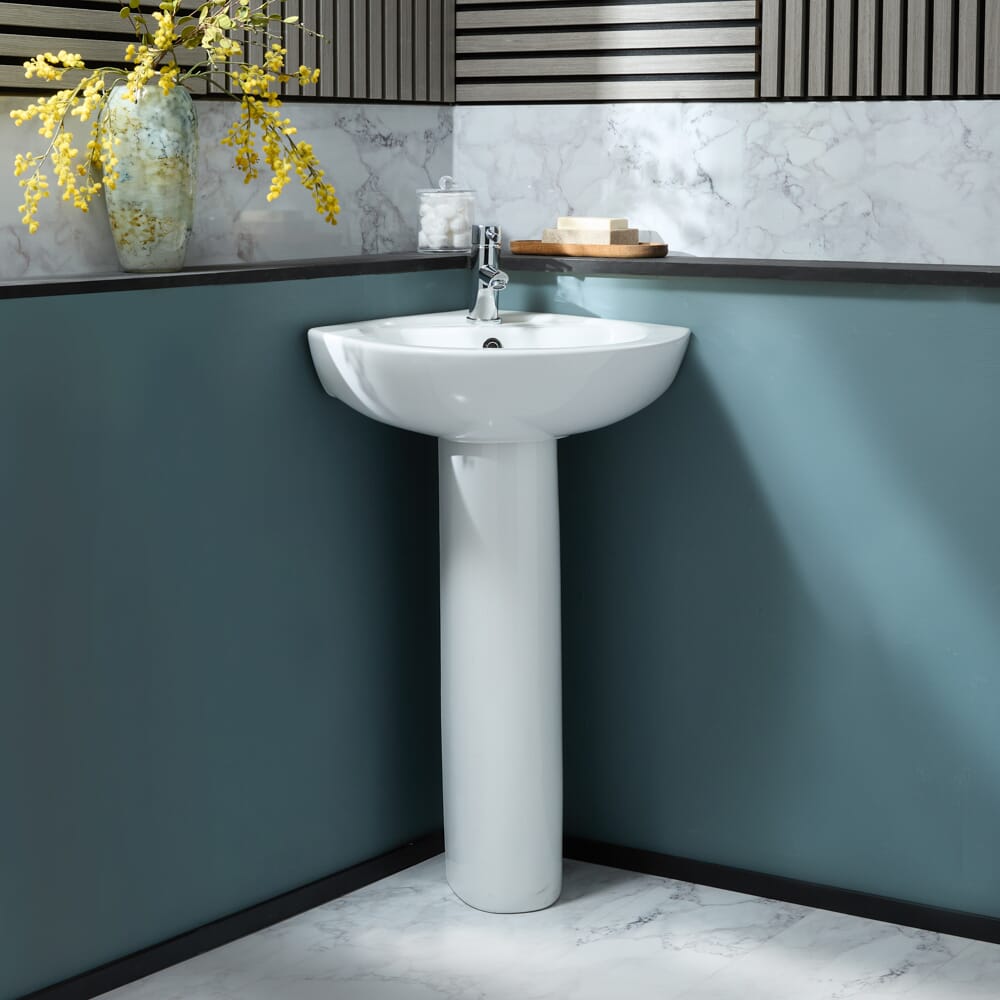 Lavabo Moderno Angolare su Colonna da 560mm - (1 foro per la Rubinetteria) - Belstone