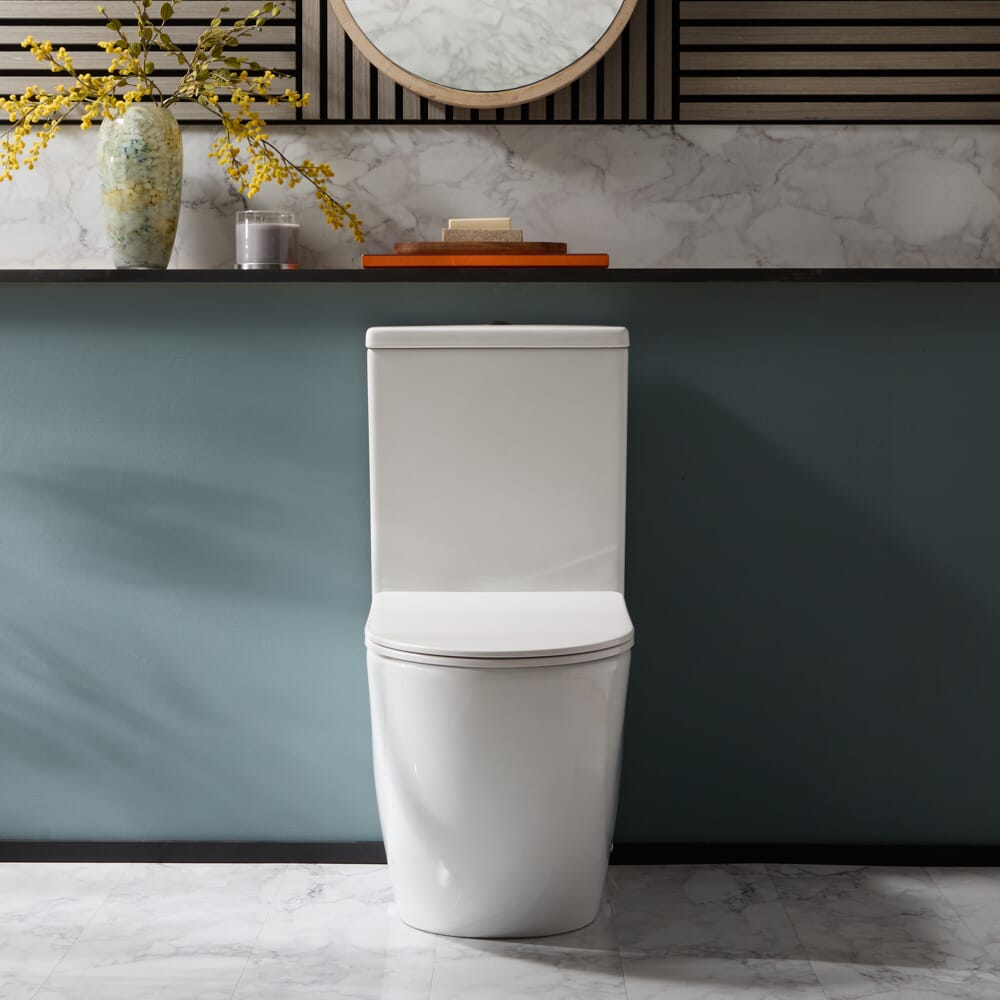 Sanitario WC Monoblocco Moderno con Sedile a Chiusura Ammortizzata e Pulsante di Scarico Nero - Otterton