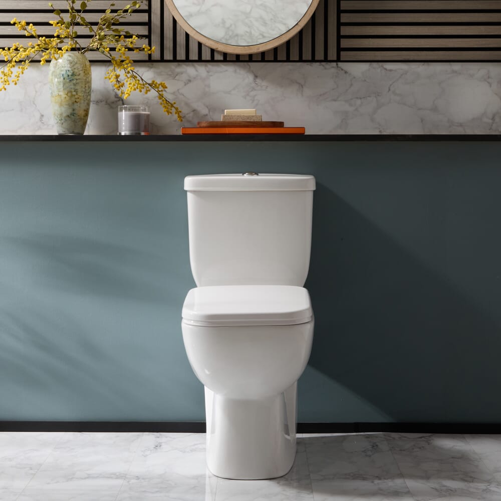  Sanitario WC Monoblocco Moderno con Sedile a Chiusura Ammortizzata e Pulsante di Scarico Cromato - Hatton
