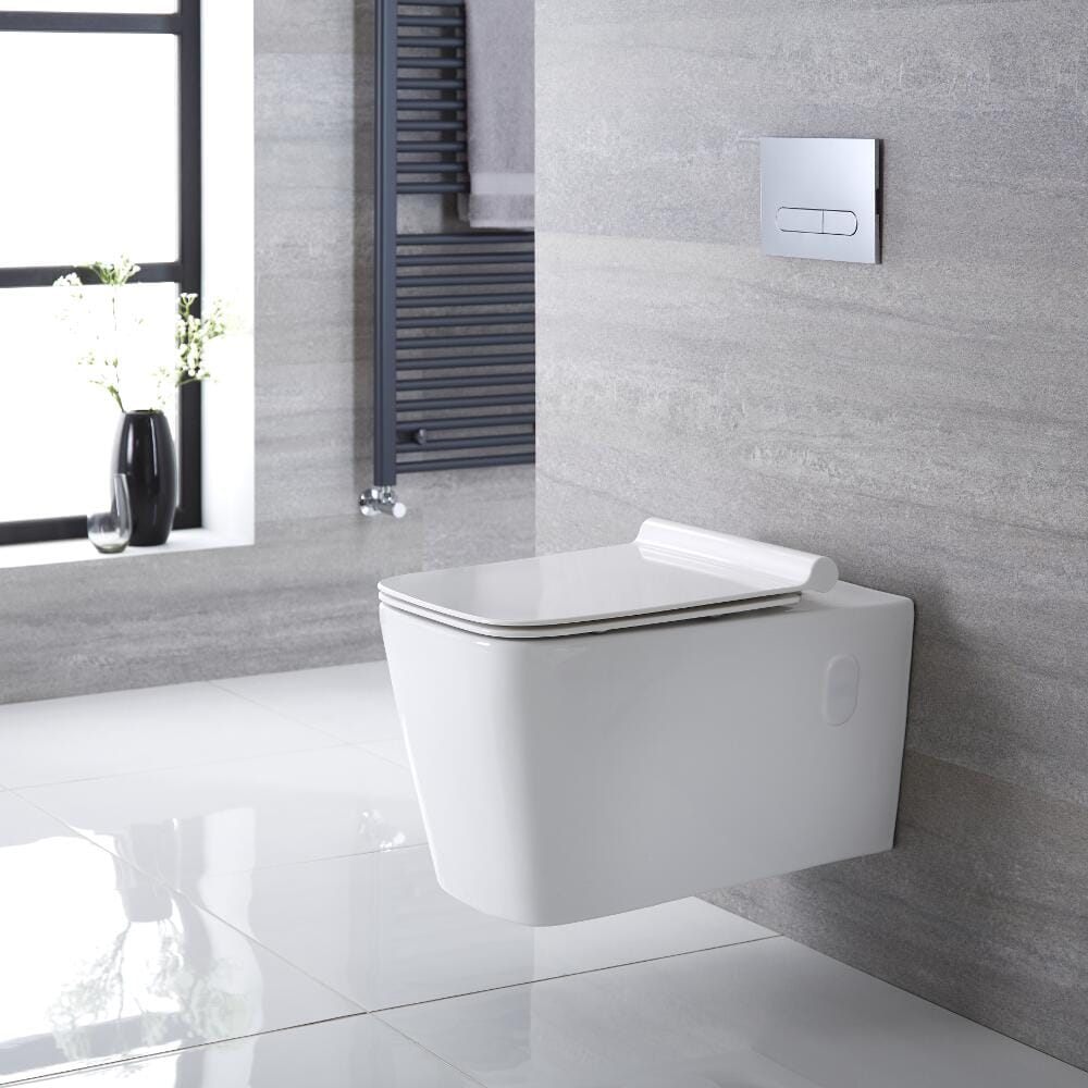 Sanitario Bagno WC Quadrato Sospeso 330x350x570mm con Sedile Copri WC Soft Close -  Sandford