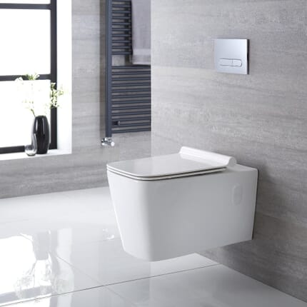 Sanitario Bagno WC Quadrato Sospeso 330x350x570mm con Sedile Copri WC Soft Close - Sandford
