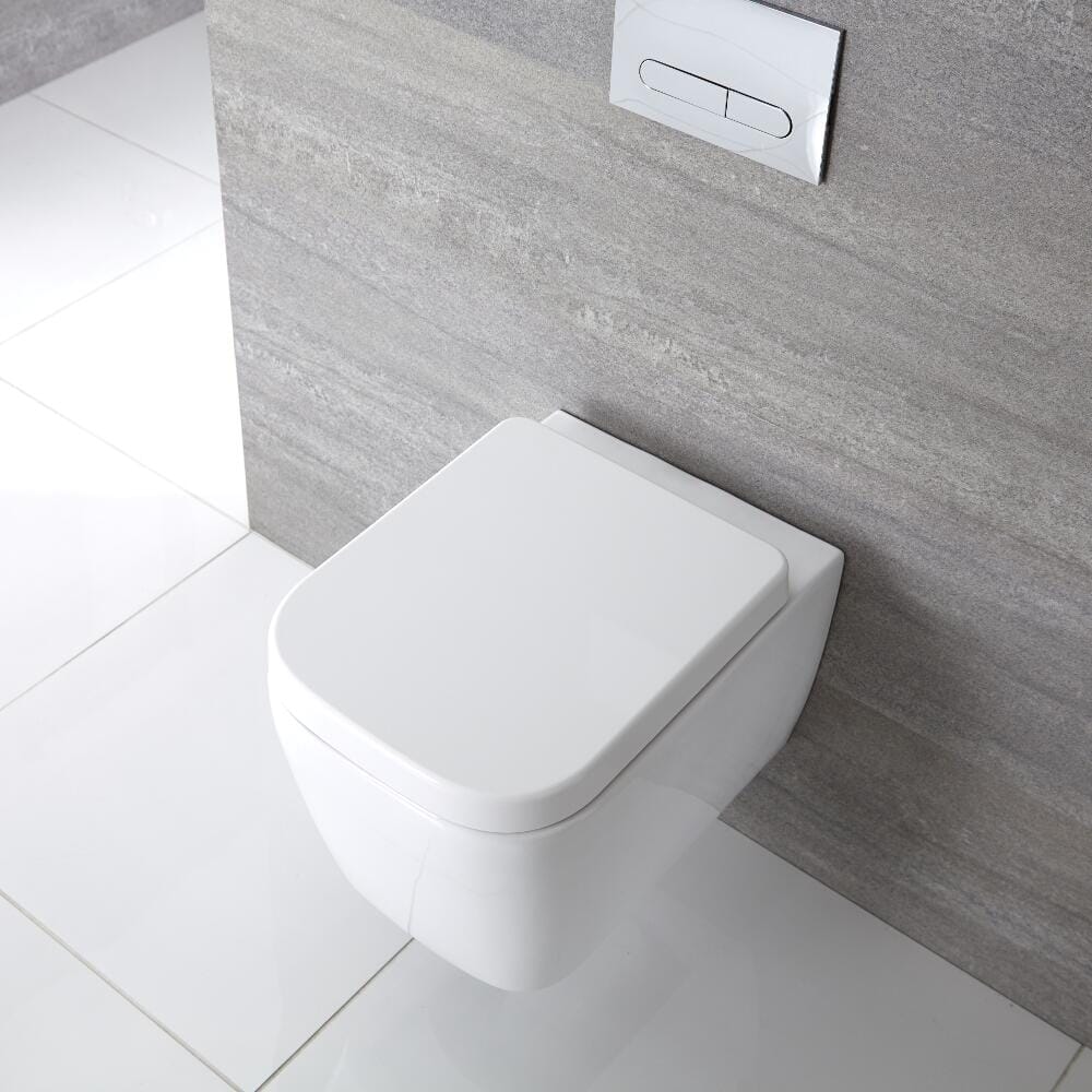 Sanitario Bagno WC Quadrato Sospeso 300x350x510mm con Sedile Copri Wc Soft  Close - Milton