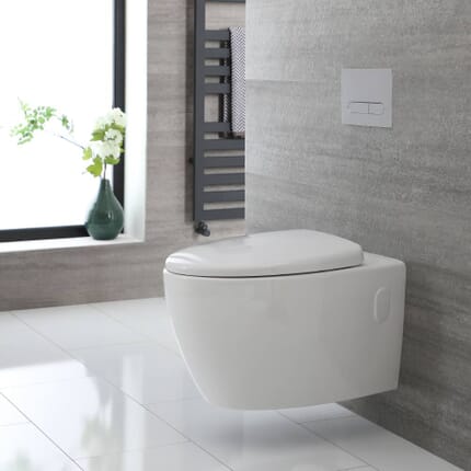 Sanitario Bagno WC Ovale Sospeso Rimless 340x380x570mm con Sedile Copri WC Soft Close  - Kenton
