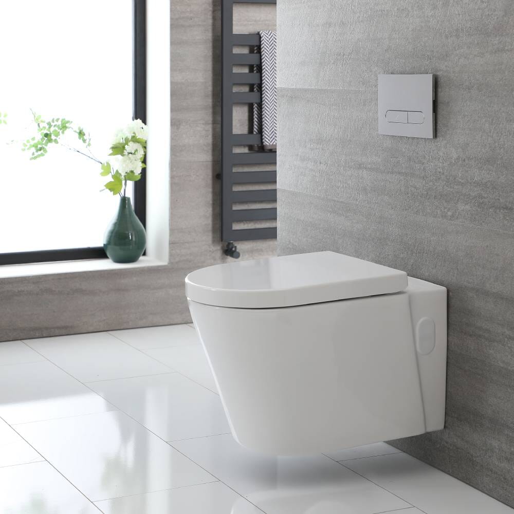 Sanitario Bagno WC Ovale Sospeso 340x350x560mm con Sedile Copri WC Soft Close - Alswear