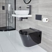 Sanitario Bagno WC Ovale Sospeso con Sedile Soft Close - Nero  - Nox