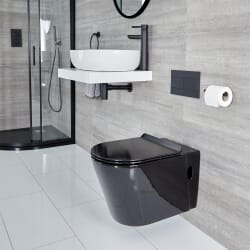 Sanitario Bagno WC Ovale Sospeso con Sedile Soft Close - Nero - Nox