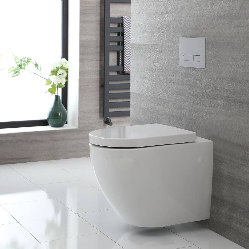 Sanitario Bagno WC Ovale Sospeso Rimless 390x360x550mm con Sedile Copri WC Soft Close -  Ashbury
