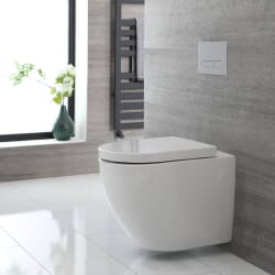 Sanitario Bagno WC Ovale Sospeso Rimless 390x360x550mm con Sedile Copri WC Soft Close - Ashbury