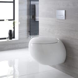 Sanitario Bagno WC Ovale Sospeso 405x340x575mm con Sedile Copri WC Soft Close - Langtree