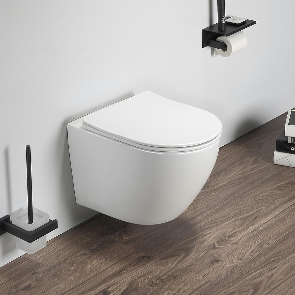  Sanitario WC Moderno Sospeso con Sedile a Chiusura Ammortizzata - Bianco - Attingham
