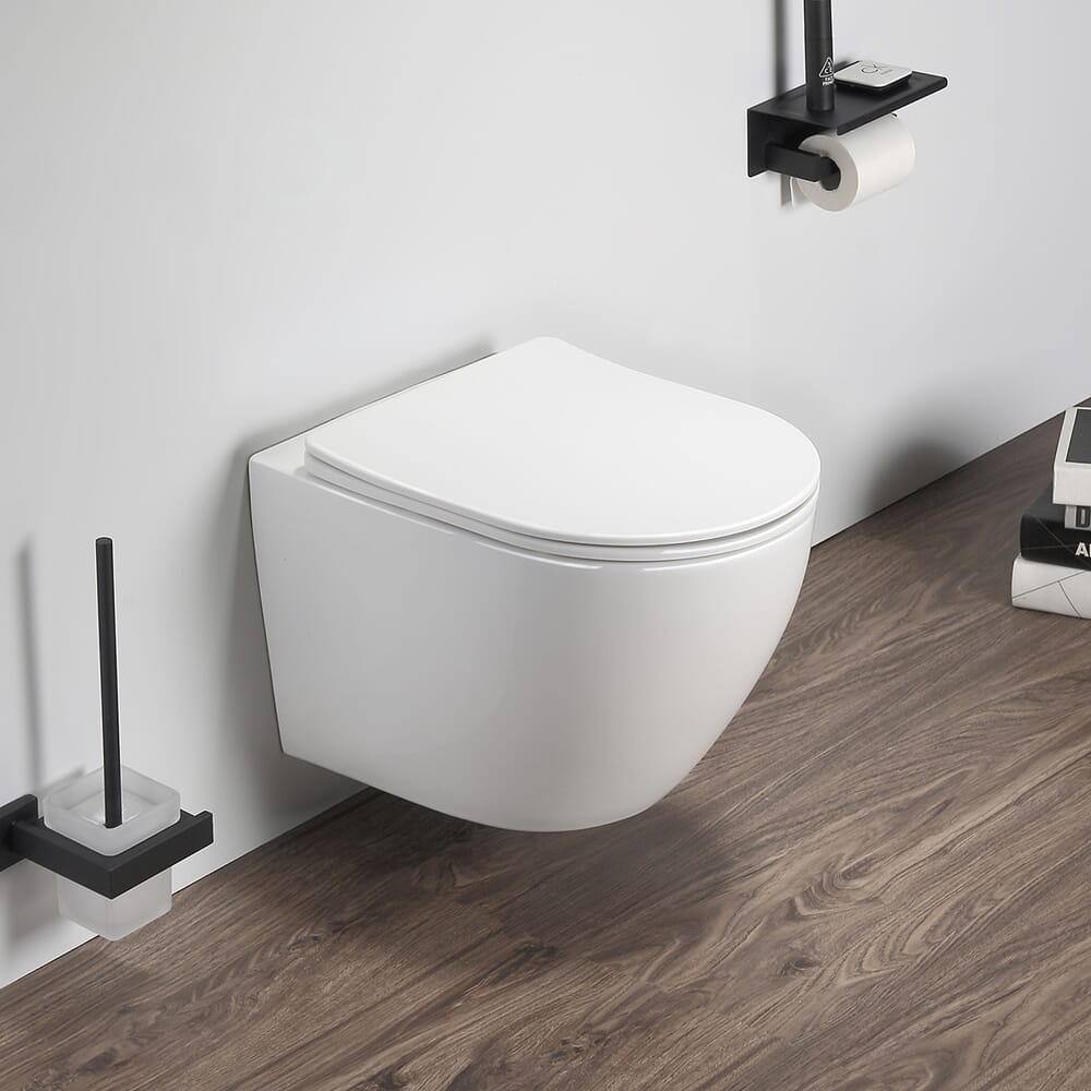 Sanitario WC Moderno Sospeso con Sedile a Chiusura Ammortizzata - Bianco - Attingham